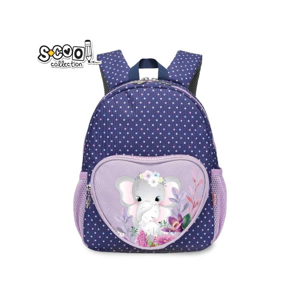 Ghiozdan gradinita ELEPHANT, spate ergonomic, compartiment principal, compartiment frontal mic, 31 cm, albastru/mov - imagine 3